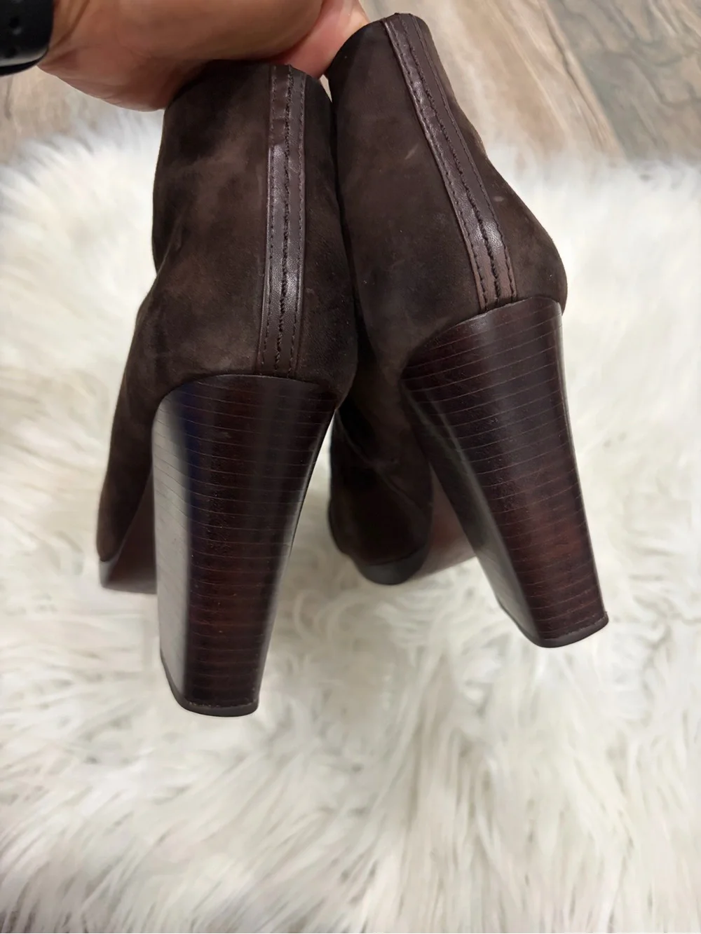 Tory Burch Dark Brown Suede Pointed Toe Ankle Booties